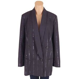 Brunello Cucinelli Vertical Sequin Pinstripe Wool Blazer 46 US 10 M Jacket $2995